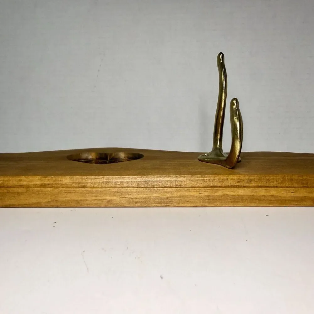 Vintage 22” Wood Heart Cutout Wall Coat Rack 4 Brass Hooks Cottagecore Farmhouse